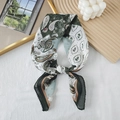 Vintage green paisley thin cotton linen square scarf tied in a soft bow knot - Green (Contrast Paisley)