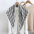 Elegant white cashew print silk scarf with black stripes and Respect text for women - Letter Print (TBSJJ09) / 87*130CM / White