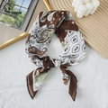 Brown paisley linen scarf with vintage pattern tied in a loop on white texture - Coffee (Contrast Paisley)
