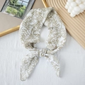 White linen-feel headband with olive green floral pattern and elastic knot detail - Light Grey Yellow (Plant)