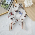 Elegant cream cotton linen scarf with horse equestrian print and lace trim edges - Beige (Vintage Horse)