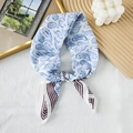 Thin blue paisley linen cotton twilly scarf with elegant knotting for women - Blue (Striped Paisley)