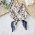 Linen cotton small scarf with brown paisley pattern and blue stripes on white fabric - Navy Blue (Striped Paisley)
