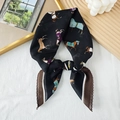 Elegant black cotton linen scarf featuring vintage horse prints and brown lace edges - Black (Vintage Horse)