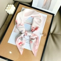 Elegant light pink floral silk scarf tied in a bow with cherry blossom print pattern - Pink Trim