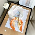 Minimalist cream and orange floral satin square scarf with elegant knot design - Orange Border