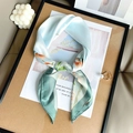 Elegant light blue and mint green floral satin scarf with a high-gloss silk texture - Light Blue Edge