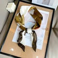 Olivgrünes Satin-Halstuch mit Leopardenmuster, Punkten und Vintage-Patchwork-Design - Gelb