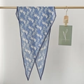Blue vintage horse carriage print silk scarf elegantly draped on a gold metal hanger - Blue