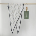 Blue vintage carriage print silk scarf with black border and elegant pointed edges - White