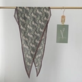 Blue vintage horse carriage diamond-shaped silk scarf with red trim for women - Green