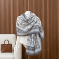 Close-up of elegant grey and white scarf with vintage patterns on a white mannequin stand - 180x85cm / Light Gray Vintage Pattern (LM217-2)