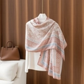 Detail of vintage geometric floral print on lightweight dusty pink and beige shawl - 180x85cm / Pale Pink Geometric Floral (LM217-1)