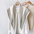 White silk shirt paired with a chic black and white geometric pattern neck scarf - Geometric Pattern (TBSJJ02) / 87*130CM / White