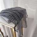 Elegant 100% silk skinny scarf featuring vintage black and white geometric patterns - Black Polka Dot