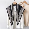 French style black and white geometric printed silk scarf paired with a white shirt - Geometric Pattern (TBSJJ02) / 87*130CM / Black