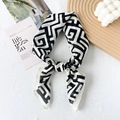 Silk cotton blend square scarf with black and white geometric pattern in bow knot - 65x65cm / White (Geometric Greek Key)