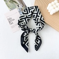 Silk-cotton blend square scarf featuring retro black and white geometric stripe patterns - 65x65cm / Black (Geometric Greek Key)