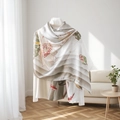 Élégante écharpe en soie blanche avec motif de lotus et carpe koï pour femme - Lotus Carpe Koi Kaki Clair