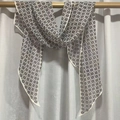 French style 100% mulberry silk long scarf with taupe geometric polka dot print - White Polka Dot