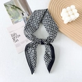 Silk cotton blend narrow scarf featuring black and white vintage floral pattern - 65x65cm / Black Border (Geometric Floral)