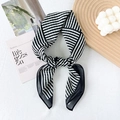 Silk cotton blend square scarf with chic black and white geometric stripes pattern - 65x65cm / Black (Diagonal Striped)