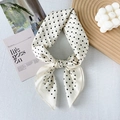 Off-white silk cotton scarf with black polka dots tied in a bow on a wooden tray - 65x65cm / White (Polka Dot)