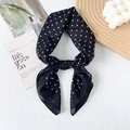 Silk cotton blend hair scarf with black and white polka dot pattern and tie design - 65x65cm / Black (Polka Dot)