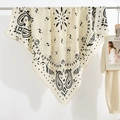 Beige paisley print square scarf with classic black vintage geometric patterns - Off White