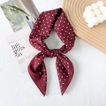 Silk cotton blend square scarf in burgundy with white polka dots tied in a bow - 65x65cm / Red (Polka Dot)