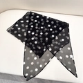 100% mulberry silk skinny scarf with white polka dots on black background - French Polka Dots