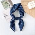 Navy blue silk cotton scarf with classic white polka dot pattern and tie knot style - 65x65cm / Blue (Polka Dot)