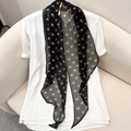 100% mulberry silk long scarf in black with golden bee pattern and polka dot print - Black Bee