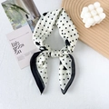 Polka dot silk blend scarf accessory in classic black and white on a wooden tray - 65x65cm / White (Patchwork Polka Dot)
