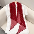 Burgundy long silk scarf featuring golden bee pattern and elegant polka dot details - Red Bee