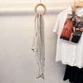 White silk skinny scarf featuring vintage black chain patterns and elegant border - Mist White Web