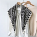 Elegant black and white printed silk scarf shawl paired with white long sleeve shirt - Vintage Geometric Floral (TBSJJ04) / 87*130CM / White Trim
