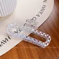 Iridescent rectangular resin hair claw clip with multifaceted geometric texture - 13cm / Iridescent White