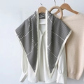 Silk-like scarf featuring modern black and white geometric lines on a wooden hanger - Geometric Lines (TBSJJ03) / 87*130CM / Beige