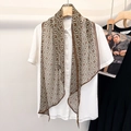Brown and light blue chain-link pattern silk scarf in 100% mulberry silk on white shirt - Cyan Brown Whisper