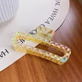 Elegant aurora yellow iridescent shark hair claw clip with geometric faceted diamond cut - 13cm / Iridescent Yellow