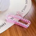 Elegante pinza per capelli rettangolare rosa con finitura in resina tagliata - 13cm / Viola Metallico