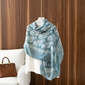 Elegant teal and white geometric pattern long scarf in silky lightweight fabric - 180x85cm / Blue Concentric Circles (LM334-4)