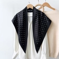 Elegant black silk scarf with white polka dots paired with a white long-sleeved shirt - Polka Dot Print (TBSJJ07) / 87*130CM / Black