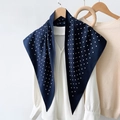 Dark blue satin triangle scarf with white polka dot pattern on white shirt - Polka Dot Print (TBSJJ07) / 87*130CM / Blue
