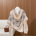 Elegant beige floral shawl for women with grey botanical leaf patterns for beach sun protection - 180x85cm / Nude Pink Chain (LM213-1)