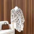 Elegant off-white long scarf with black camellia floral print on a white hanger - 180x85cm / White Camellia (LM354-1)