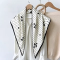 Polka dot and floral print cream silk scarf accessory with elegant black border edge - Polka Dots and Floral (TBSJJ01) / 87*130CM / White