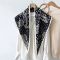 Vintage black and white paisley silk scarf displayed on a hanger with elegant drape - Paisley Pattern (TBSJJ05) / 87*130CM / Black