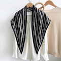 Black and white striped silk scarf featuring RESPECT letter print in a triangle fold - Letter Print (TBSJJ09) / 87*130CM / Black